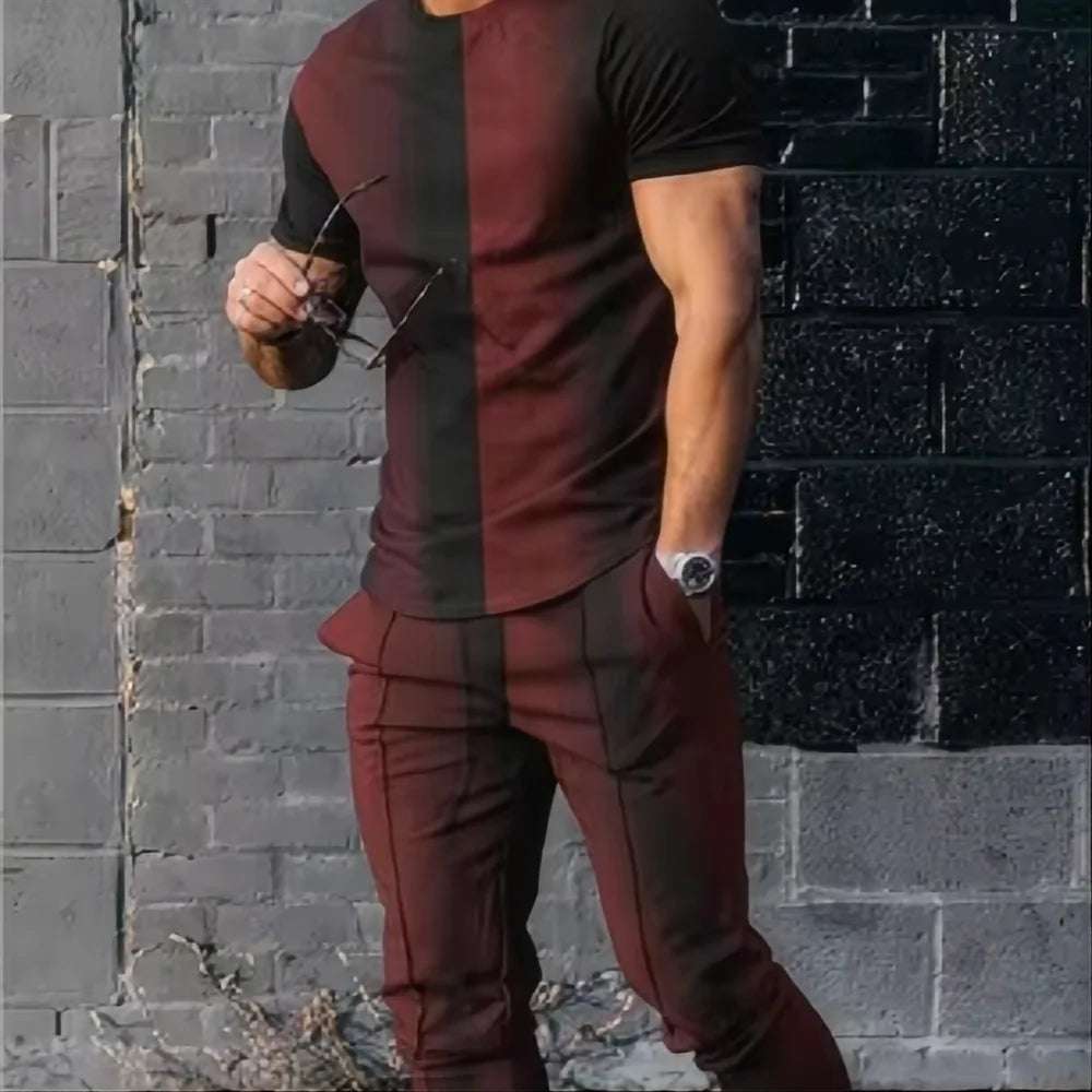 Summer men's T-shirt and pants sports suit abstract gradient 3D printed T-shirt and pants set 2-piece street wear oversized suit