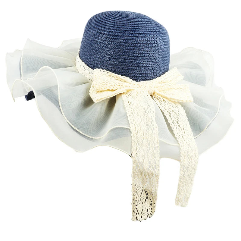 Fashionable Women s Wide Brim Straw Hat with Mesh Patchwork Design for Sun Protection at the Beach and Outdoors