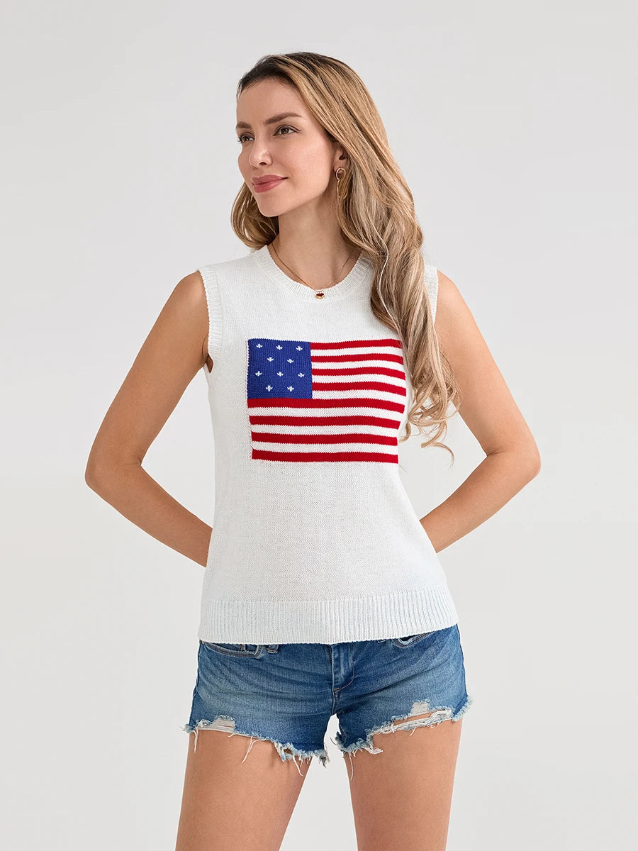 Women s Sleeveless Knit Tank Top with American Flag Print Casual Summer Vest for Daily Wear and Date Nights