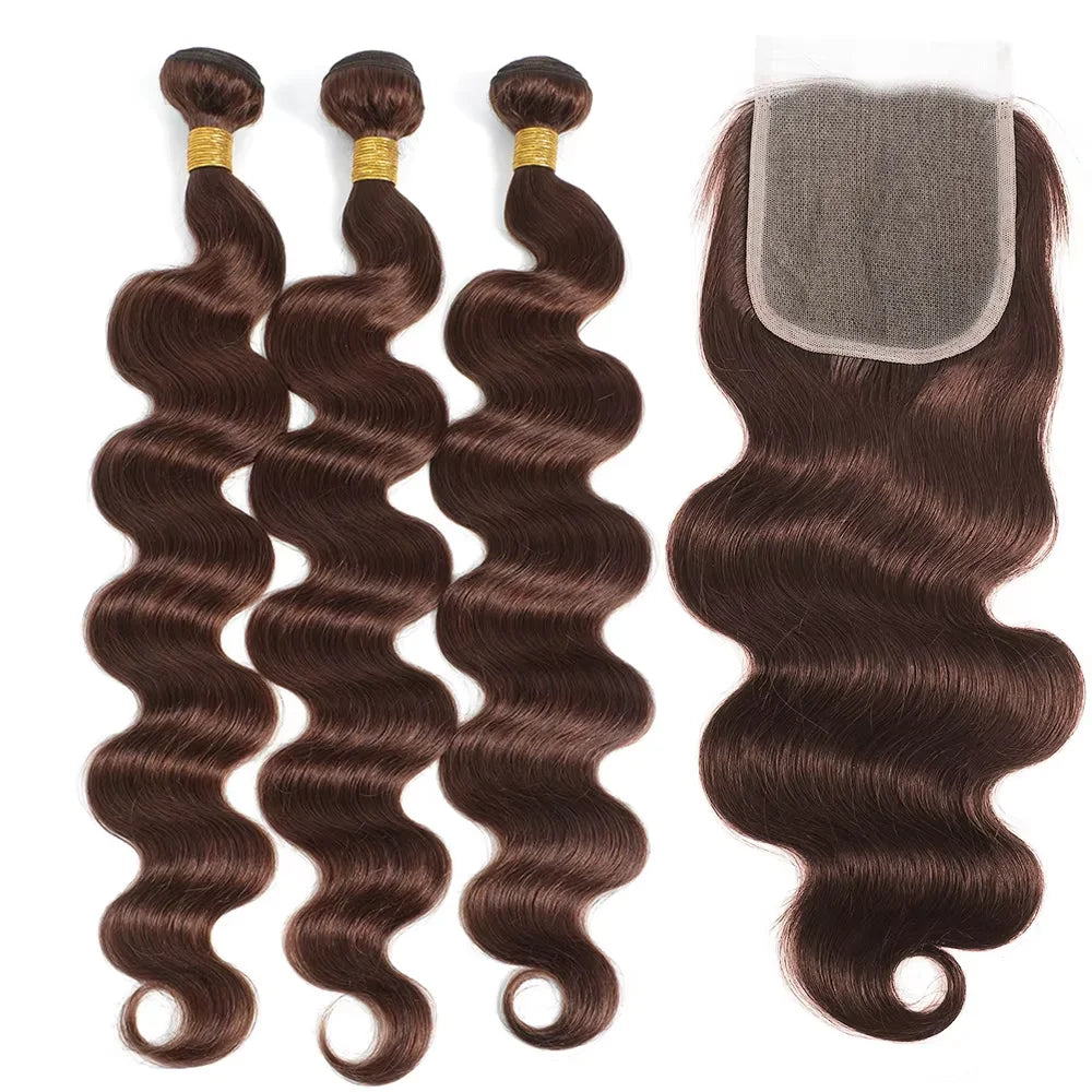 10A Brazilian Bundles with Closure Body Wave Bundles Human Hair With 4x4 Lace Closure Brown Blonde Colored 3/4 Weave Extensions