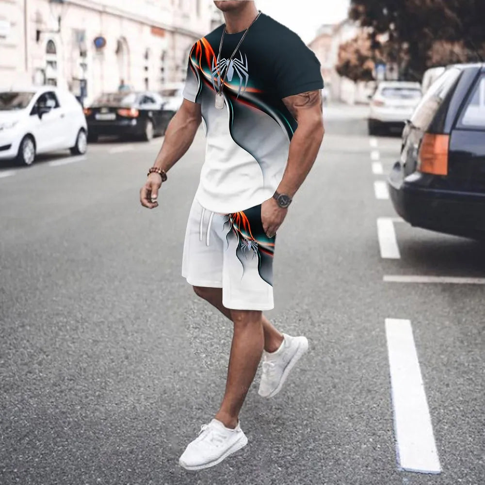 3D Printed Men s Casual Luxury Gradient T-Shirt Shorts Set Tracksuit Male 2 Pieces Fashion Outfit Man Clothing Jogging Suit