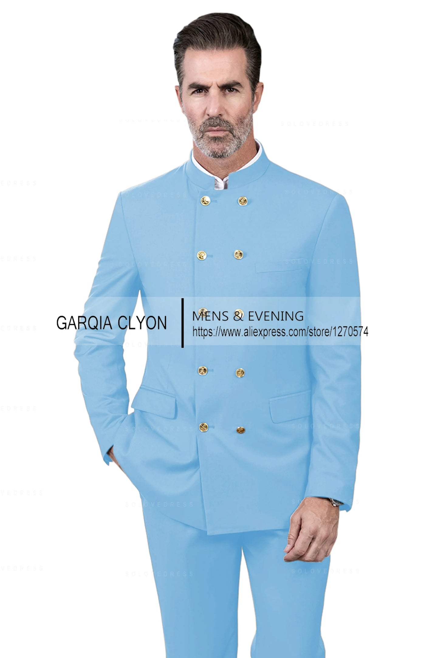 2 Piece Stand Collar Double-Breasted Chinese Style  Men's Suits With 3 Real Pocket Wedding SuitsTailored Fit (Blazer+Pants)