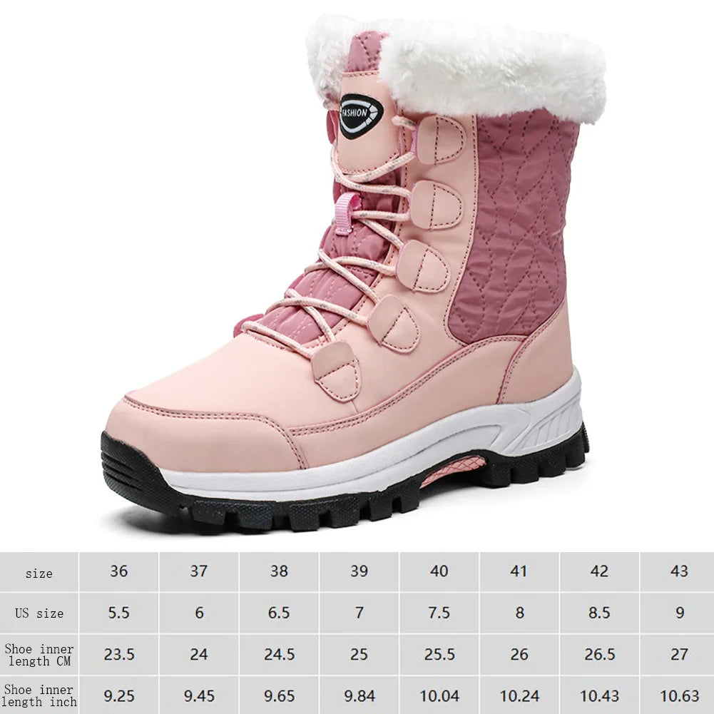 Waterproof Walking Shoes Comfortable Lightweight Snow Ankle Boots Mid Calf Water Resistant Snow Shoes Lace Up