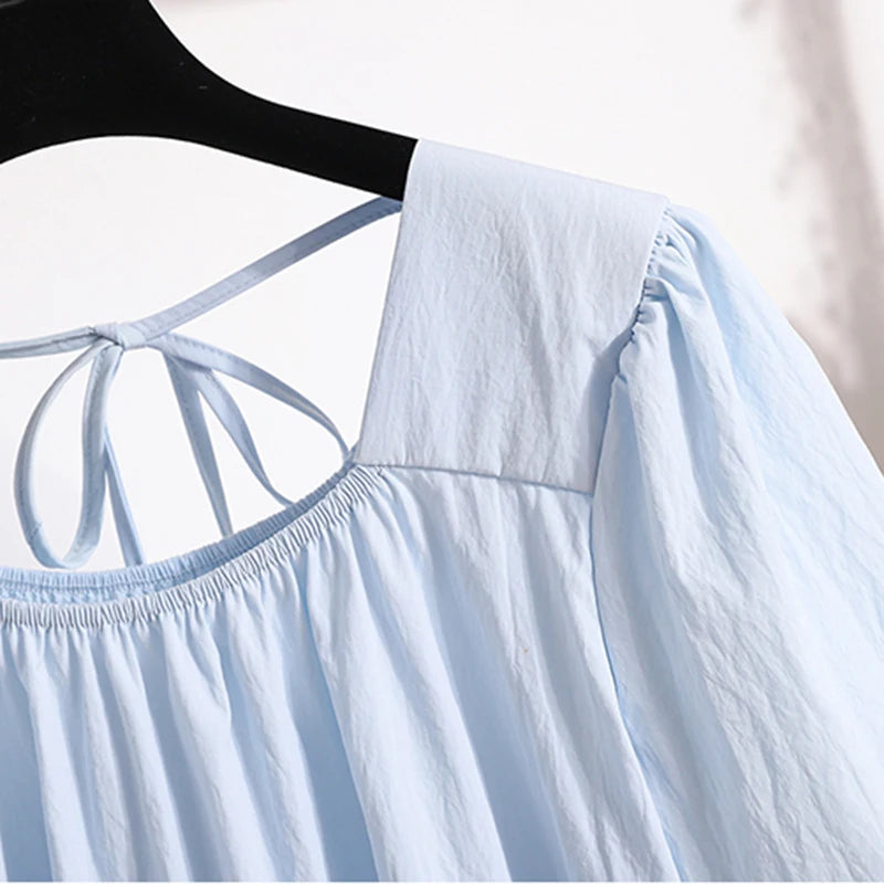 Plus Size Shirts & Blouses Women Summer Fashion Tops Short Puff Sleeve Loose Sweet Blouse Woman L-4XL