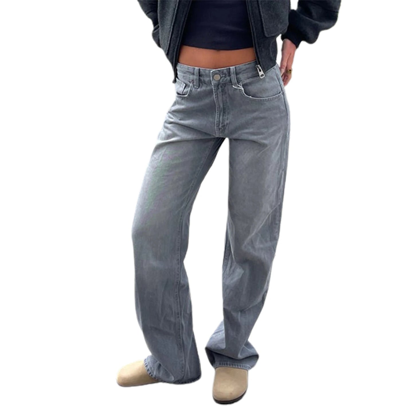 Women s Stylish Star Print Loose Denim Jeans for Spring and Fall - Casual Low Waist Trousers with a Fashionable Twist
