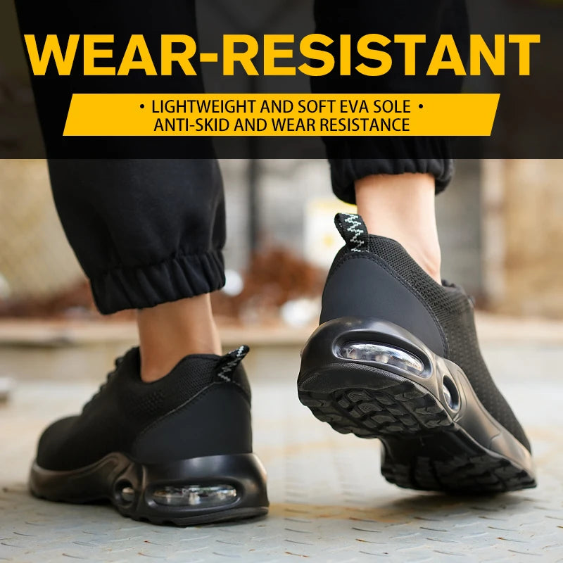 Fashionable breathable soft sole air cushion anti-smash and anti-puncture work shoes
