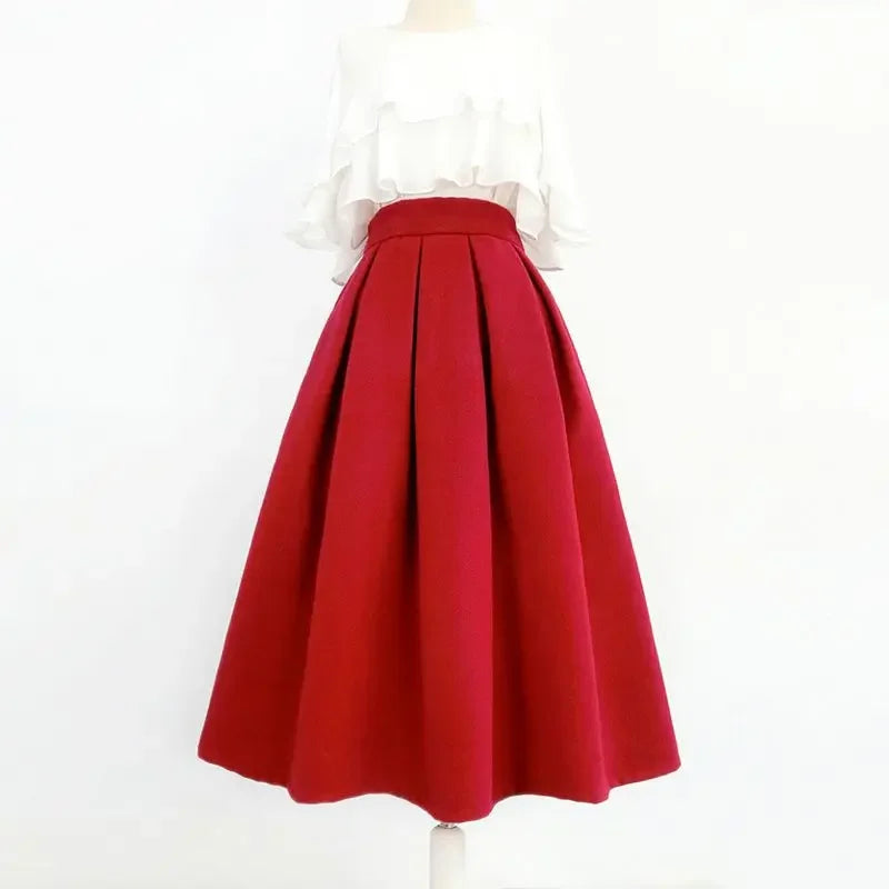 Vintage High Waist Zipper Pocket Ball Gown Pleated Skirt