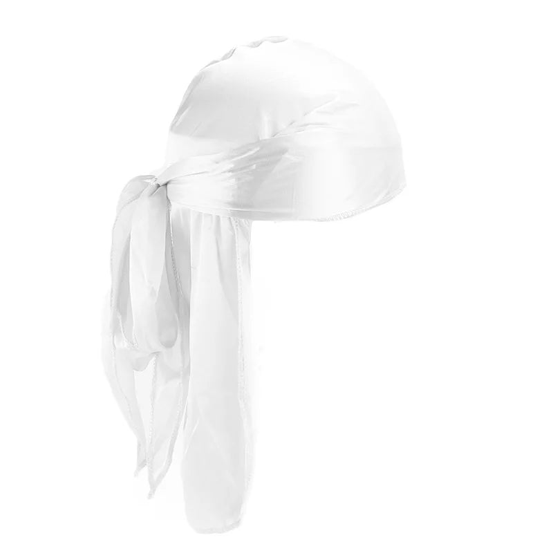 Unisex Silky Long Tail Durag Pirate Hat Turban Fashion Headwraps Cap Bandana Women Men Headwear Caps