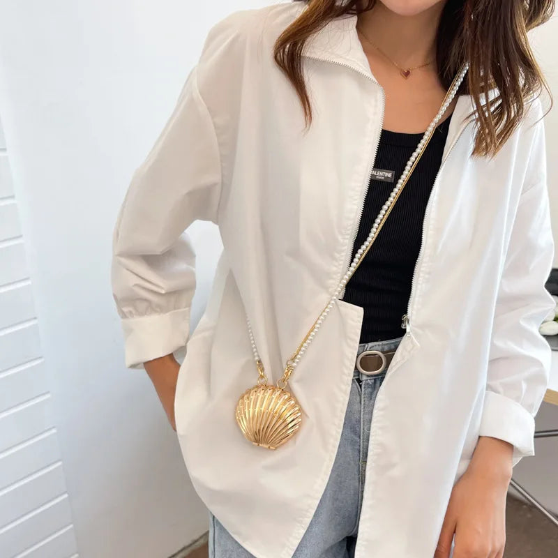 Summer Lipstick Bags for Women Fashion Pearl Mini Purse Crossbody Bag High Quality Gold Shell Bag Designer Shoulder Bag