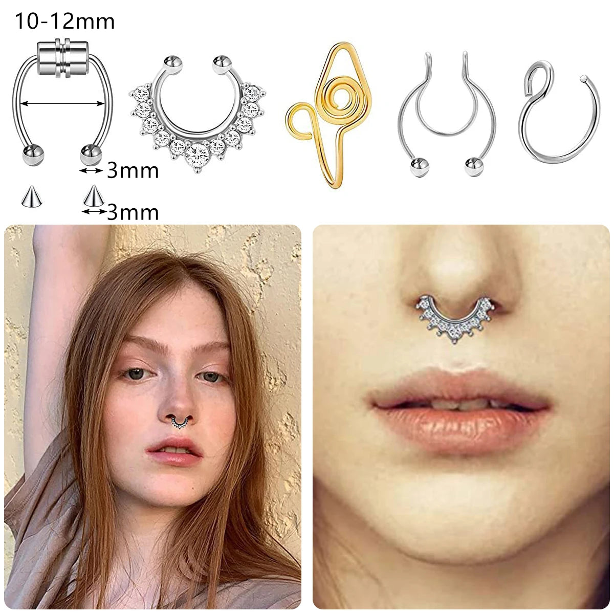 25 Pcs  Septum Nose Rings Hoops Stainless Steel Faux Piercing Jewelry