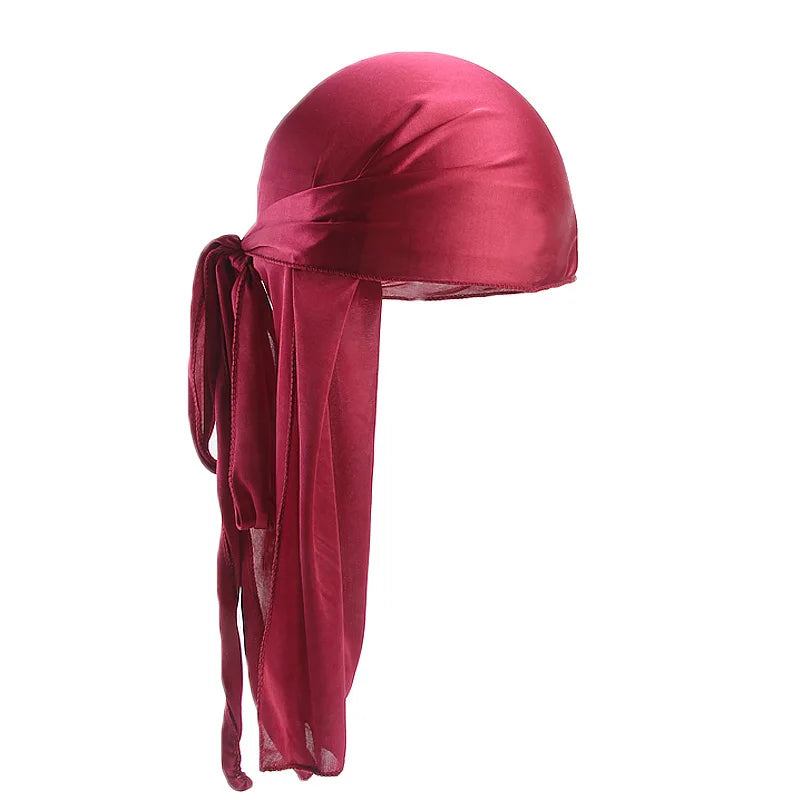 Unisex Silky Long Tail Durag Pirate Hat Turban Fashion Headwraps Cap Bandana Women Men Headwear Caps