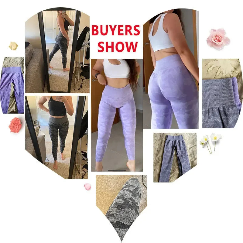 Camo Seamless Leggings Sports High Waist Hip Lifting Tummy Control GYM Fitness Elastic Yoga