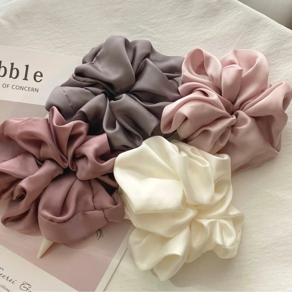Fashion Oversized Silk Scrunchies for Women Chiffon Elastic Hair Ties Ponytail Holder Headwear