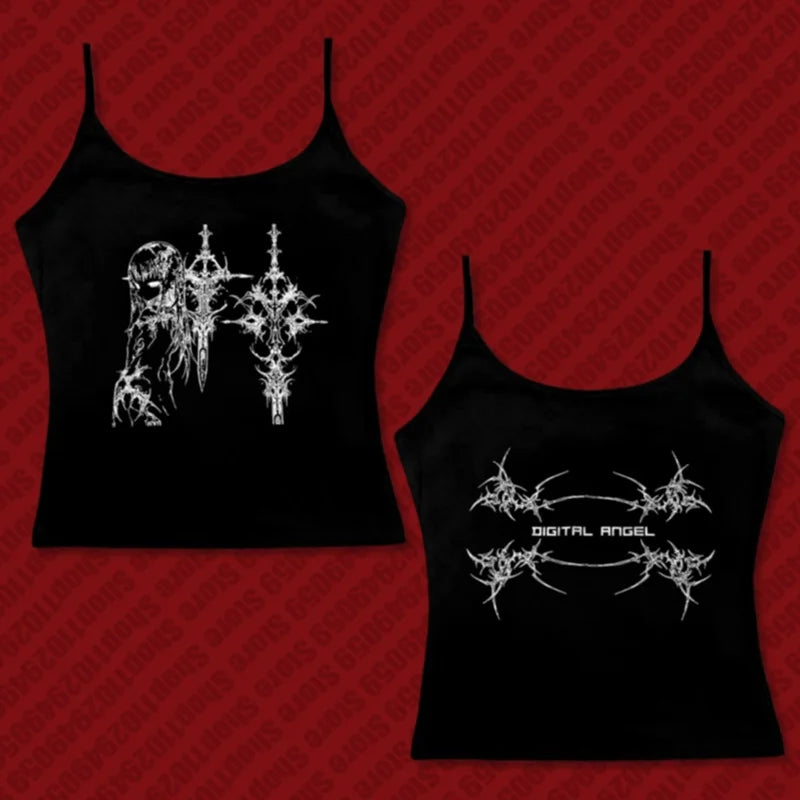 Aesthetic Sweet Sexy Tank Tops Women Sleeveless Casual Cartoon Print Tanks  All Match Cropped