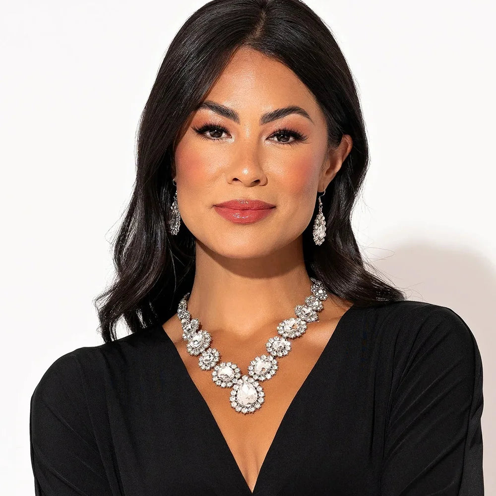 Luxury Round Crystal Exaggerated Necklace Earrings Set