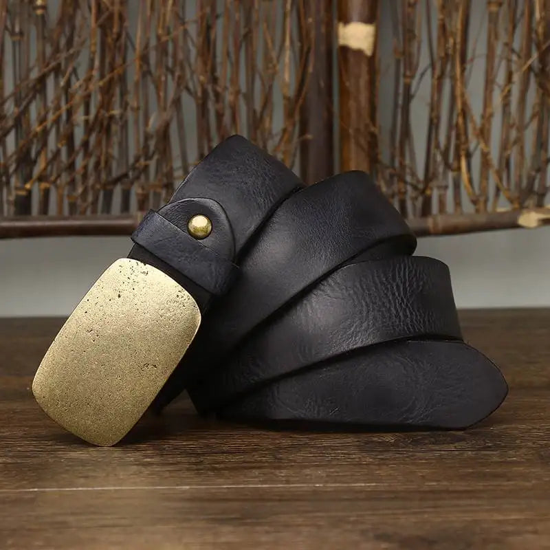 Brass retro tanned leather belt