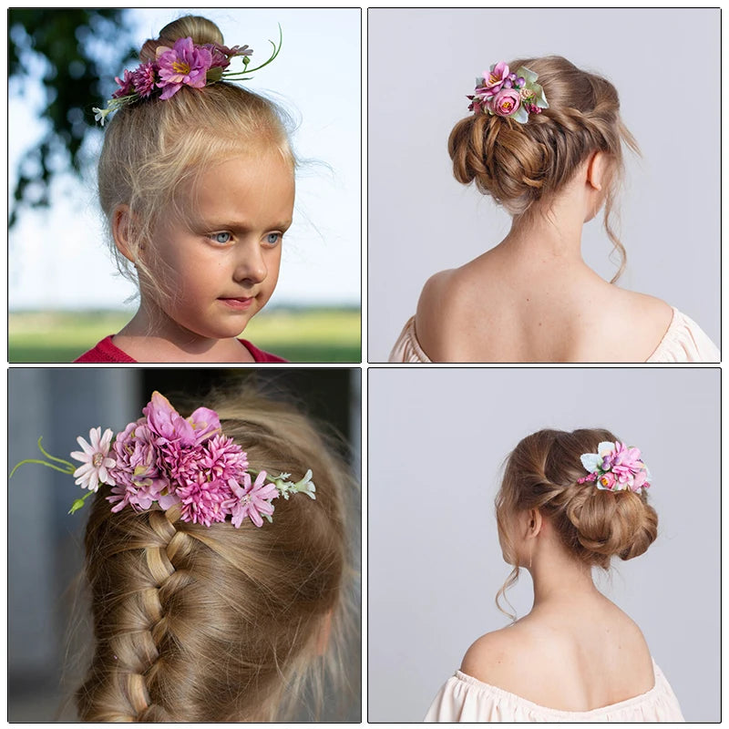 Flower Hair Comb Hairpin Bouquet Headdress Hair Combs Hair Accessories for Women Girls Floral Hairpins