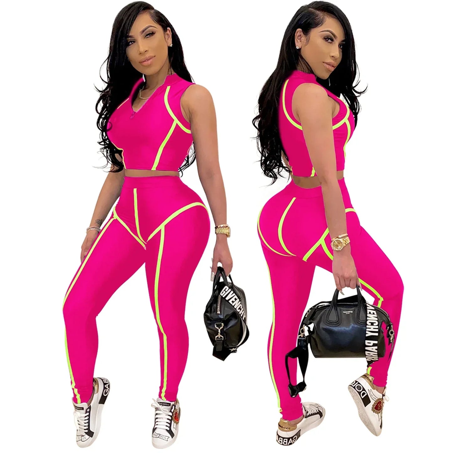 Women Sets Summer Tracksuits Slim Sleeveless Skinny Crop Tops + Pants Suit Two Piece Set