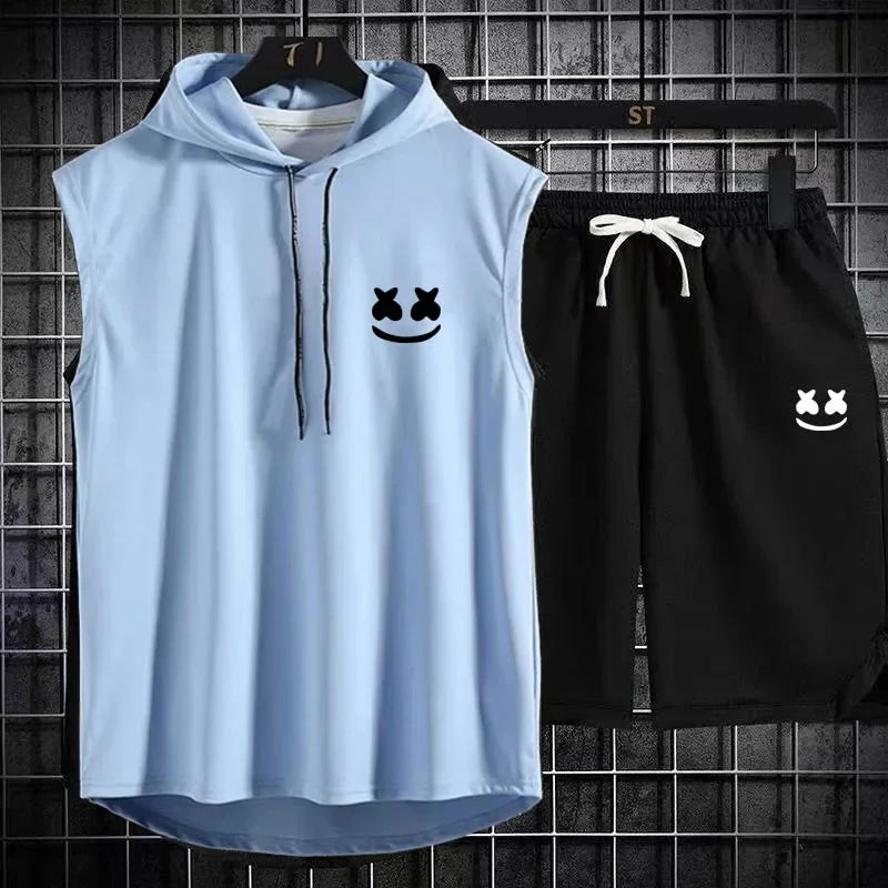 Brand Summer Men's Two Piece Set Casual T-Shirt and Shorts Set Men's Sports Suit Fashion Short Sleeve Tracksuit Hooded T-shirt