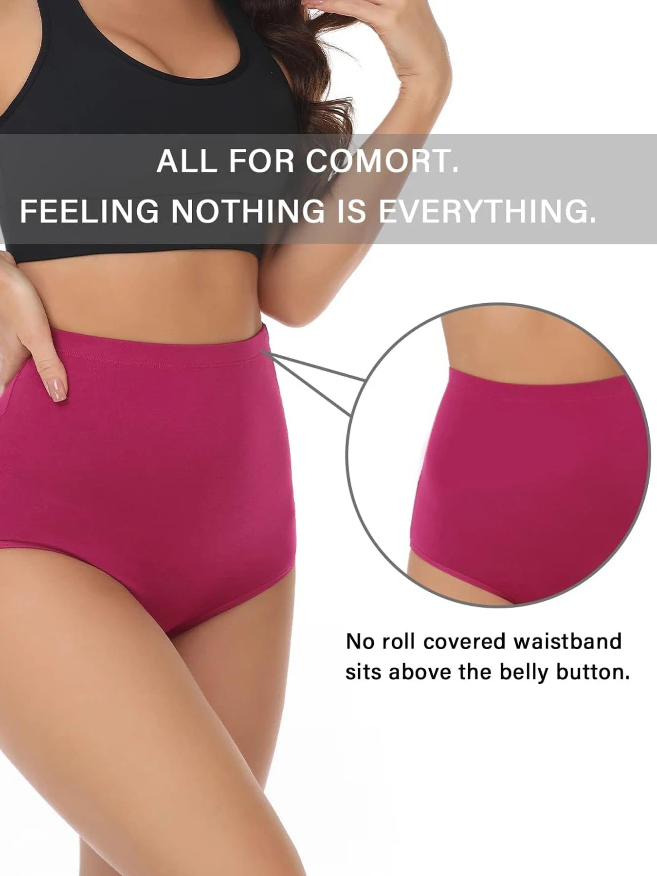 4PCS high waisted panties, solid color underwear, slightly shaping shapewear