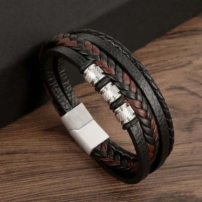 Classic Men's Leather Bracelet  Style Hand-woven Multi-layer Combination Accessory Fashion Man Jewelry