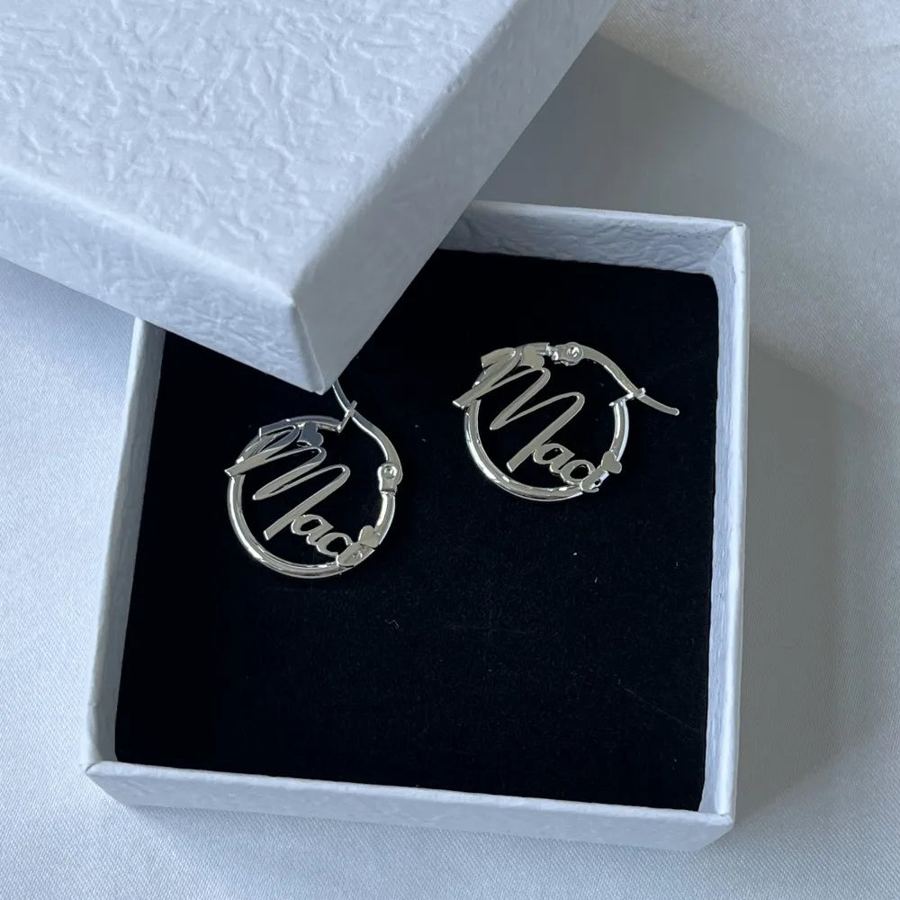 Custom Nameplate Earring Hoops 20mm 18K Gold Plated Stainless Steel Letter Round Earring