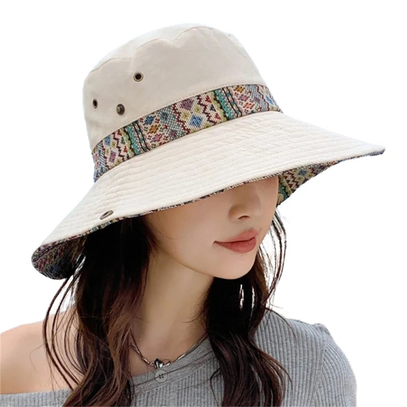 Stylish Women s Ethnic Fisherman Hat with Wide Brim for Summer Sun Protection and Outdoor Activities Foldable Design for