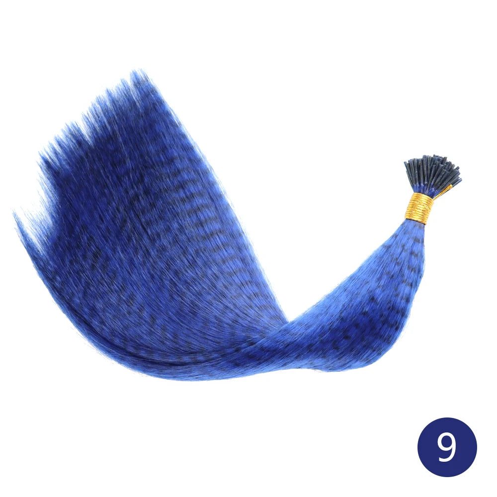 Feather Hair Extension 10Pieces Fake Hair I Tip Rainbow Synthetic Hair 16inch Hairpiece Feather for Hair Extension