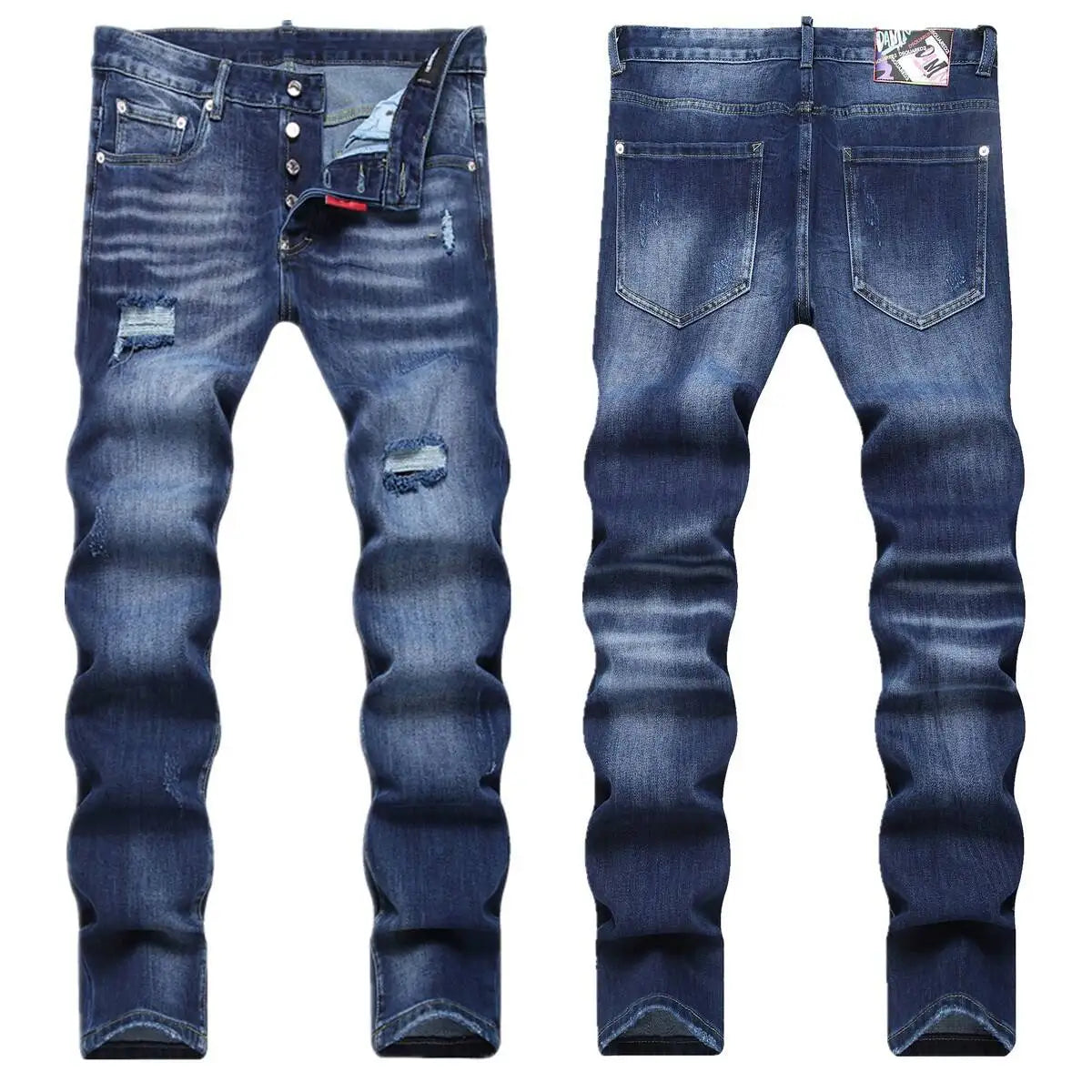 blue minimalist cat whiskers with holes, fashionable women's denim pants