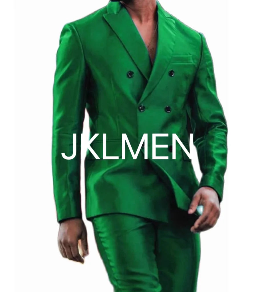 Latest Design Shiny  Jacket Pants Double Breasted Peak Lapel Men Suits Tuxedo Groom Wedding Prom Party