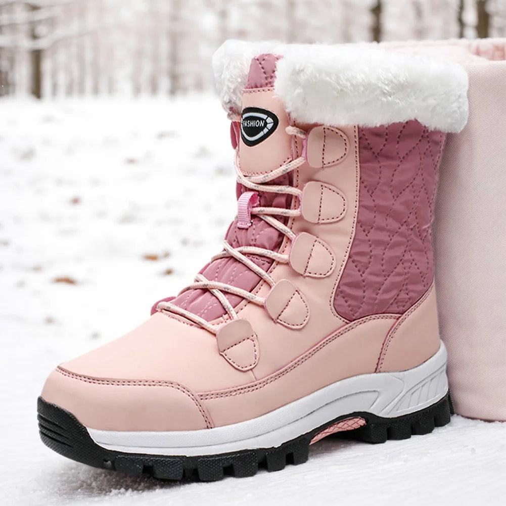 Waterproof Walking Shoes Comfortable Lightweight Snow Ankle Boots Mid Calf Water Resistant Snow Shoes Lace Up