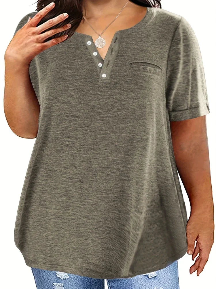Plus Size 1XL-8XL Women's Loose Tops Ladies Casual V-neck Short Sleeve Pocket T-shirt Spring and Summer Style