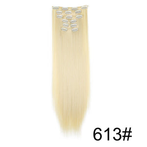 Synthetic 24Inch 16 Clips in Hair Extensions Long Straight Hairstyle Hairpieces Heat Resistant False Hair Daily Use