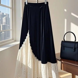 Lace Velvet  A-line Retro Long Skirt