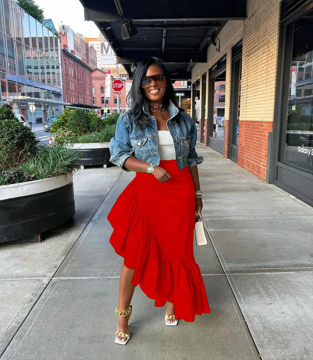 Ruffles Hem Asymmetrical High Waist Maxi Long Skirt
