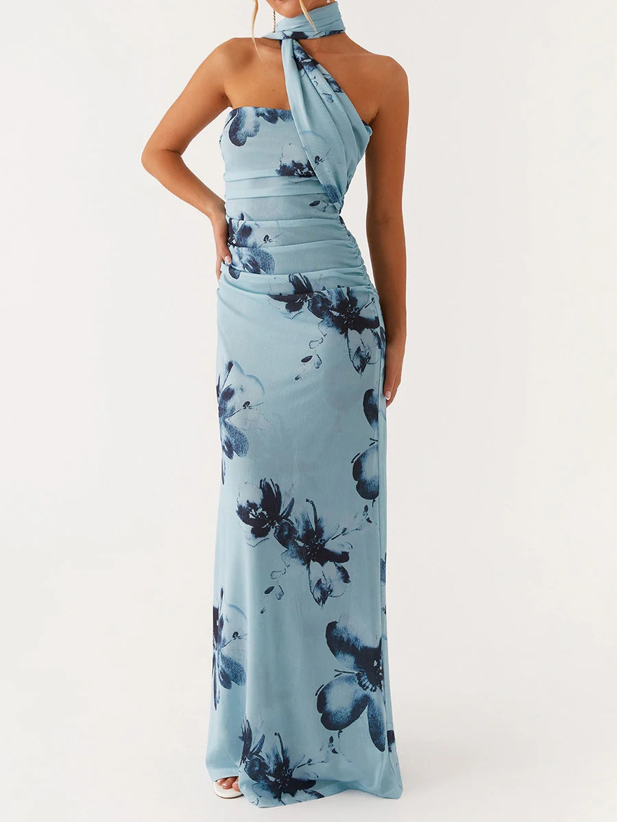 Elegant Maxi Dress with Boho Floral Print and Off-Shoulder Design Perfect for Summer Parties and Beach Vacations Includes
