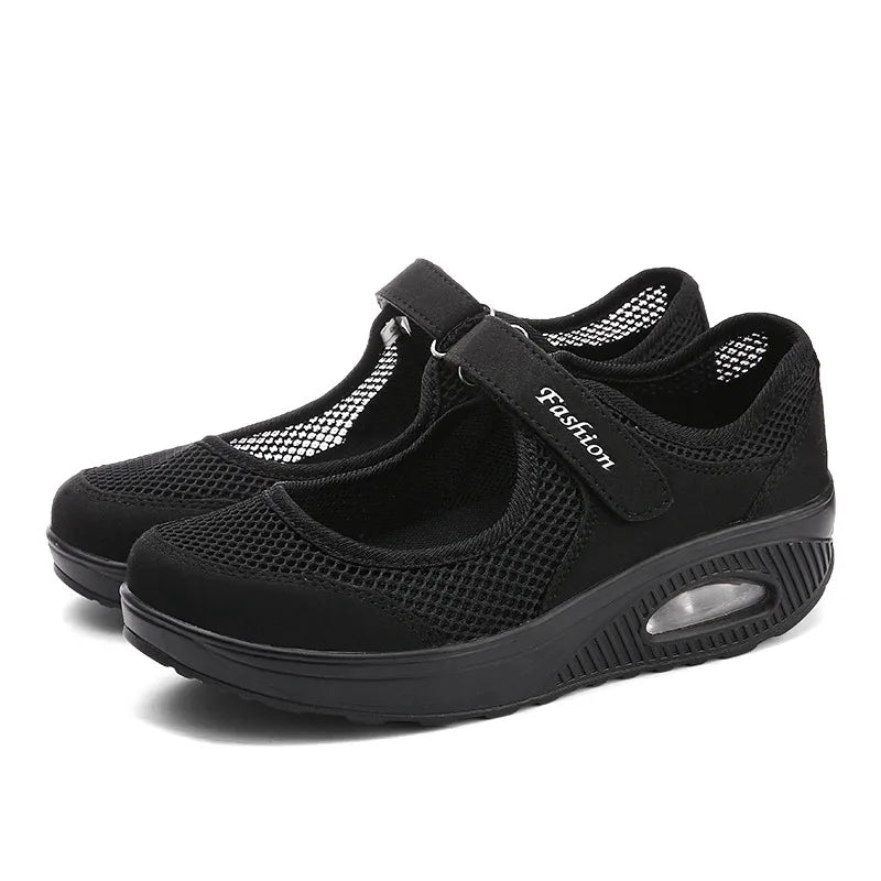 Lightweight Mary Janes Air Cushion Running Sport Shoes Breathable Quick Dry Velcro Soft Flat Shoes