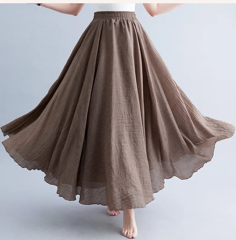 Cotton Linen Maxi  Casual Loose Long Skirt