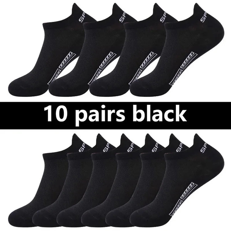 20pcs=10 Pairs Summer Autumn Men Cotton Socks Sport Breathable Ankle Socks Quality Mesh Casual Athletic Thin Cut Short