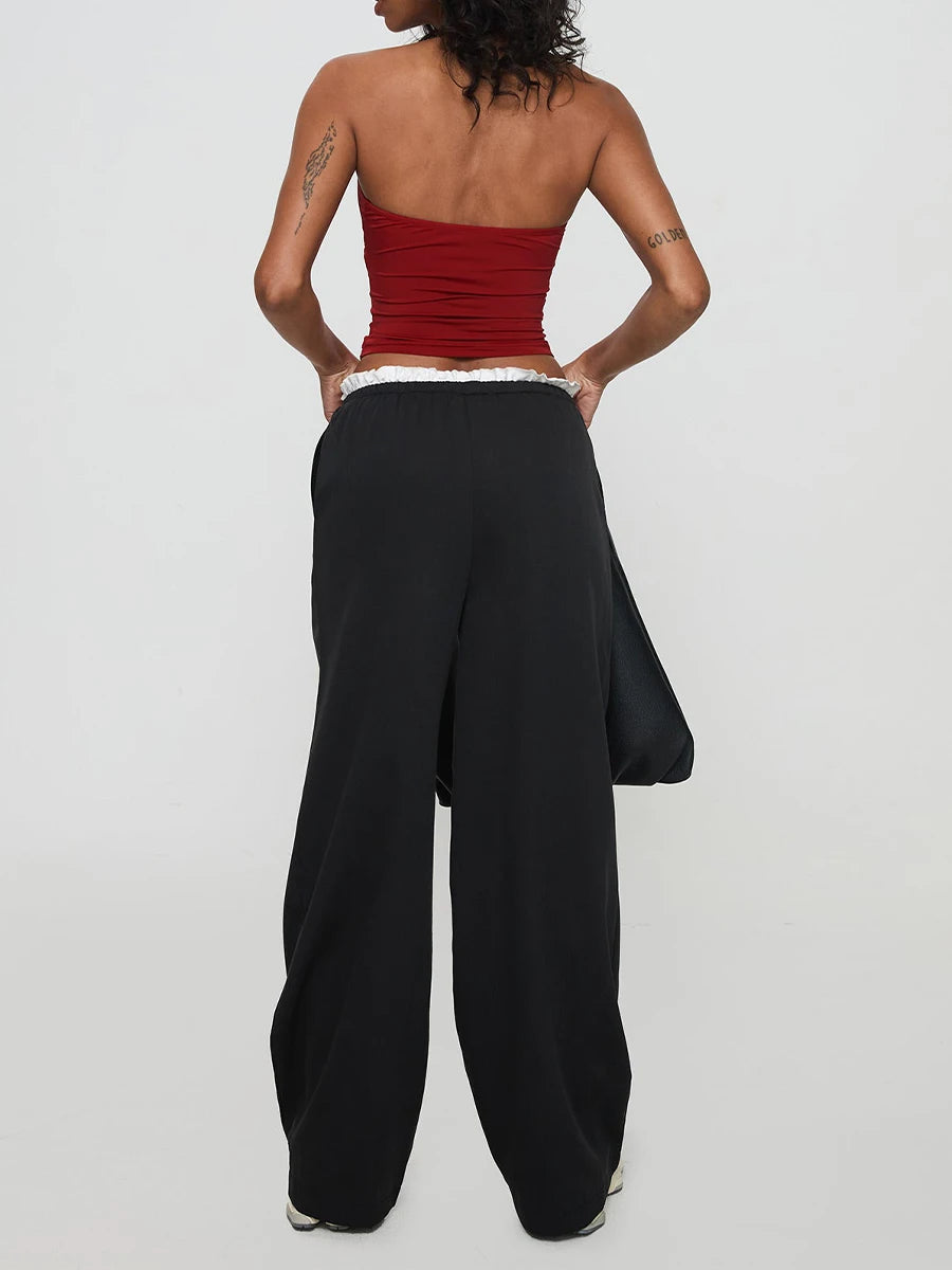 Women s High Waisted Wide Leg Palazzo Pants with Drawstring Waist and Side Pockets Casual Loose Fit Trousers for Work or Weekend
