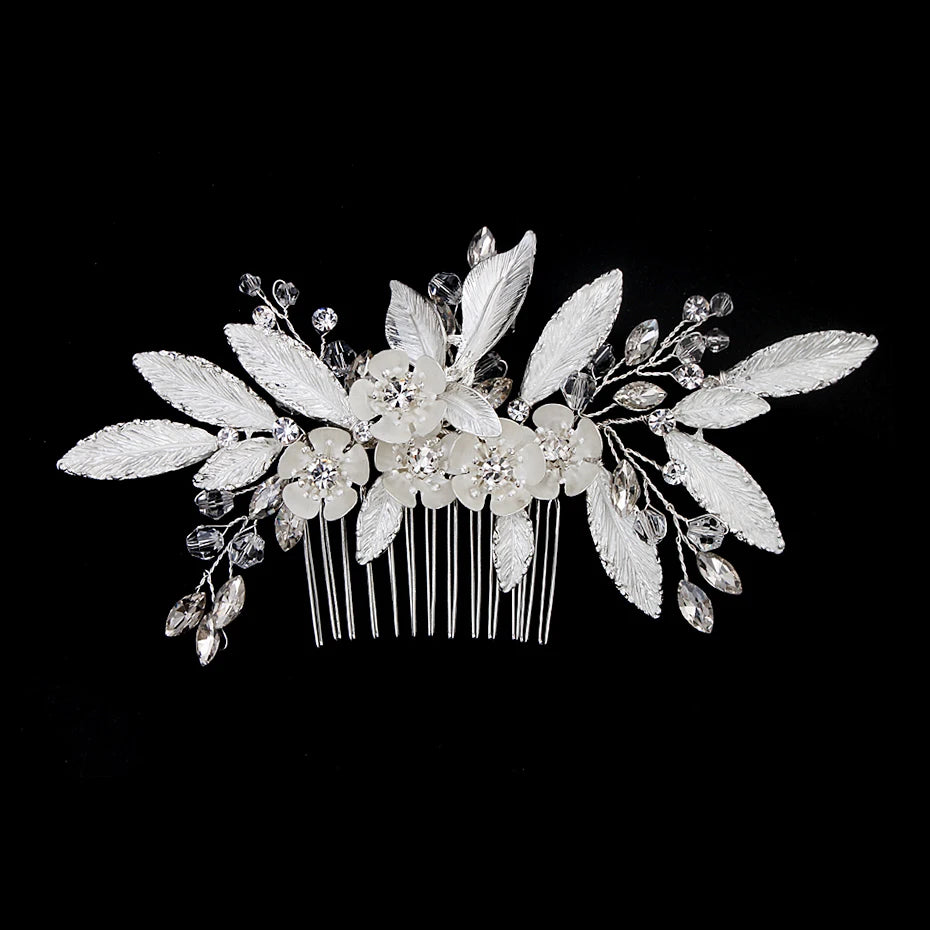 Silver Color Rhinestone Hair Comb Pearl Crystal Hair Accessories Ornament Prom Bridal Flower Headpiece Jewelry