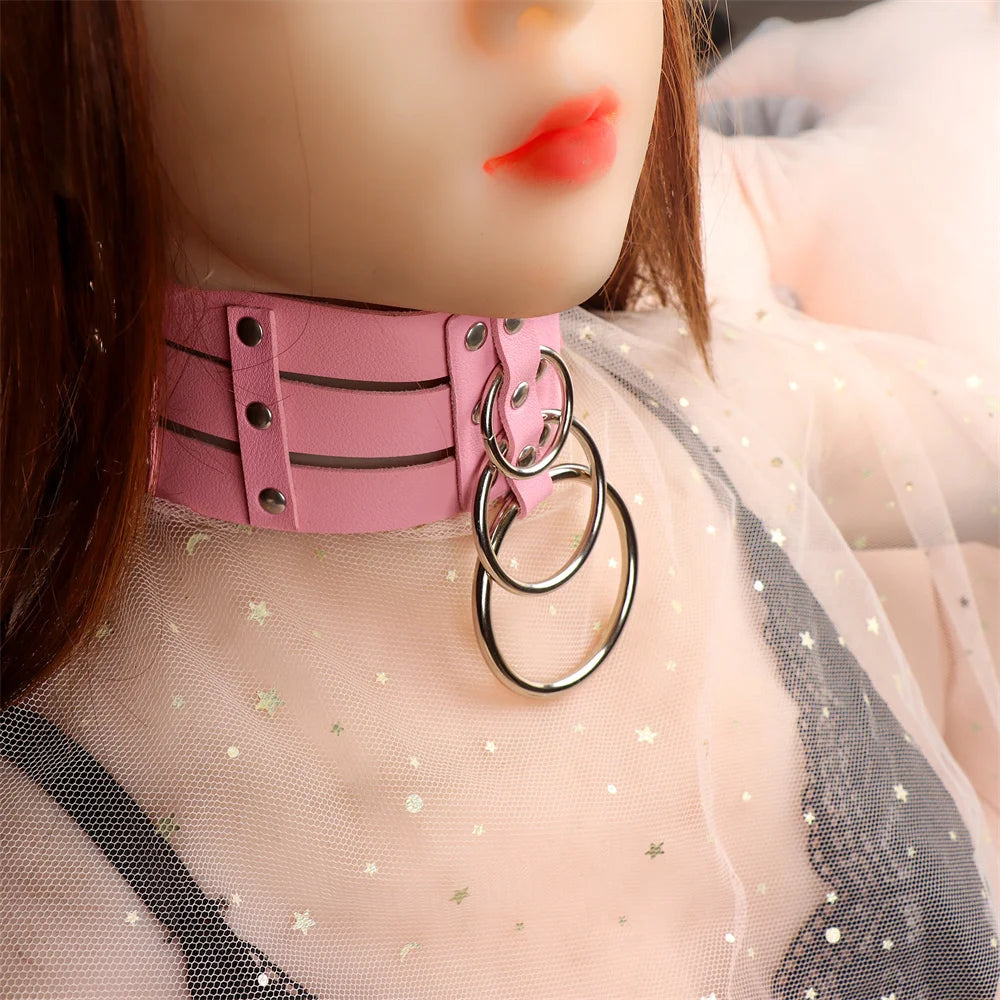 Punk Rock Gothic Collar Choker Sexy PU Leather O-Ring Women Collar Choker Necklace Body Accessories