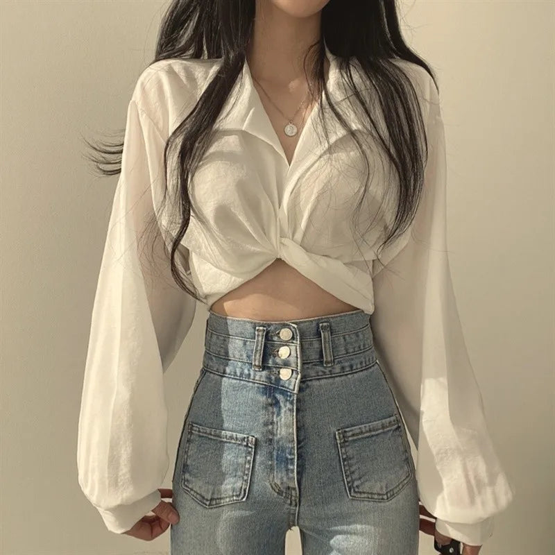 Vintage Streetwear Crop Top  Long Sleeve Shirt
