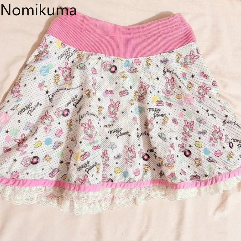 Vintage Print A-line Lace Mini Skirt