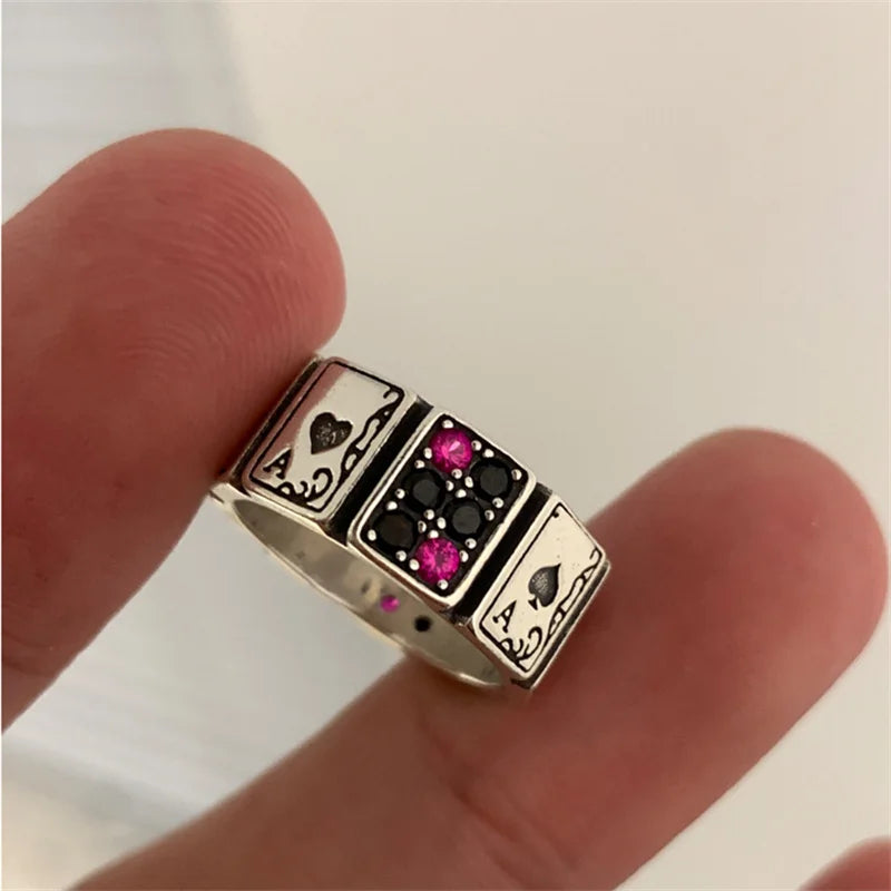 Vintage Lucky Poker  Adjustable Open Rings For Women Men Playing Card Finger Stainless Steel Ring Fashion Party Jewelry