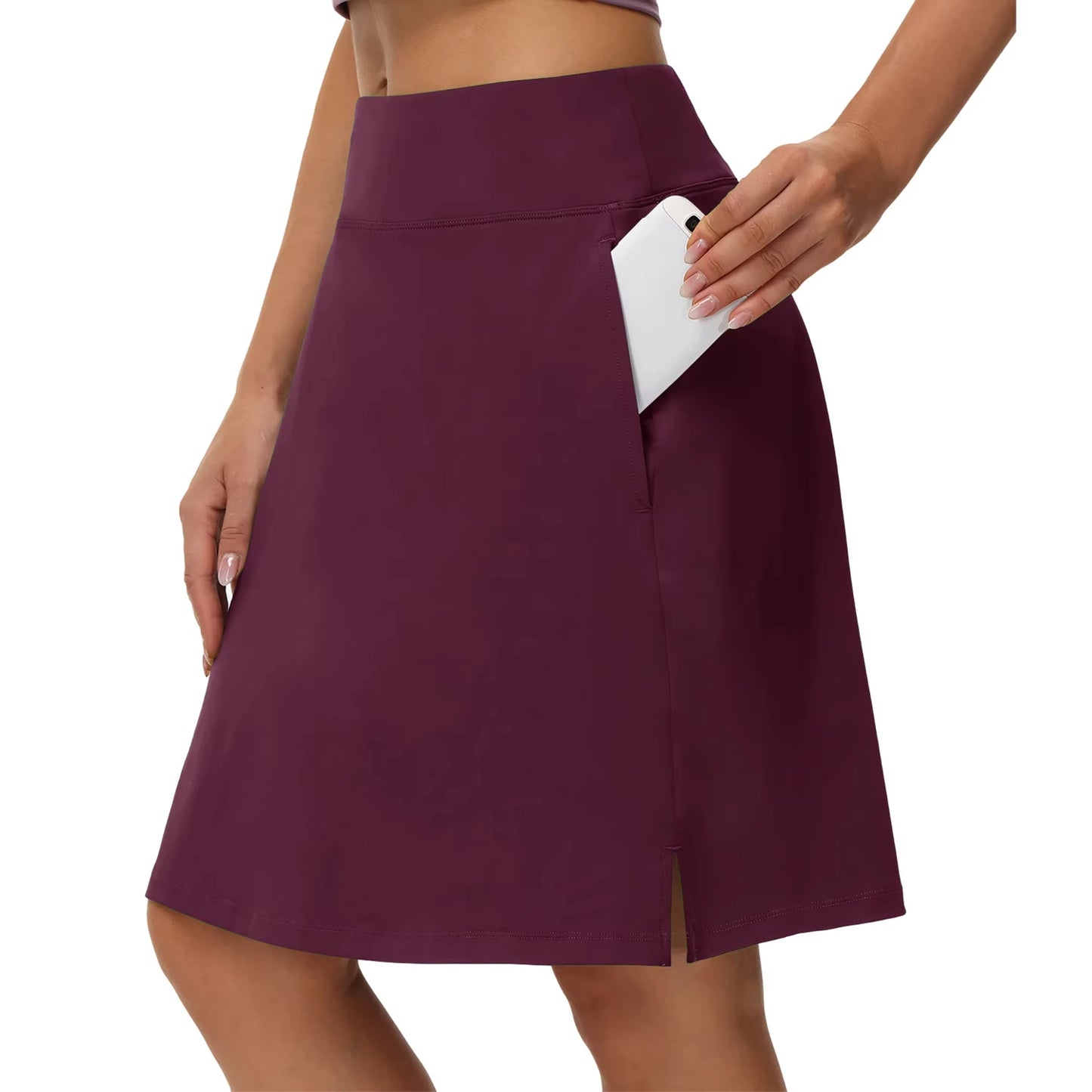 Knee Length Skorts  Woman 4 Pockets High Waisted Women's Tennis Golf Skirts Long Athletic Skirt with Shorts