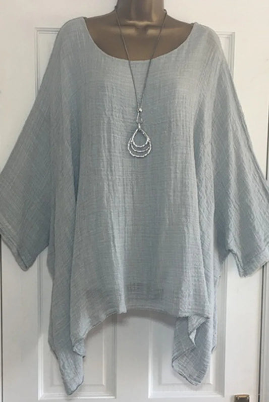 Women's Clothing Fashion Batwing Sleeve Solid Color Loose O-Neck 3/4 Sleeve Casual Elegance