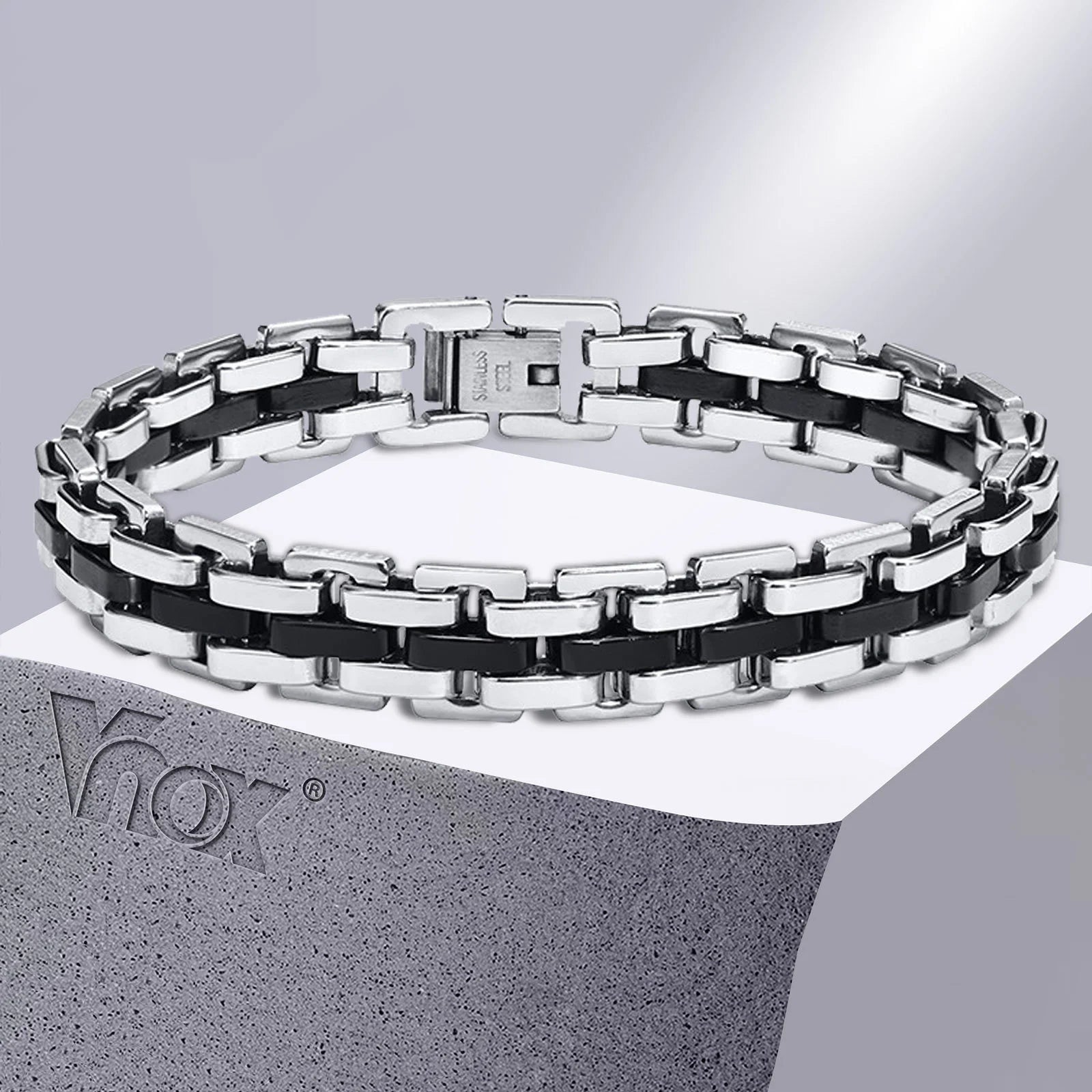 Vnox Stylish Strap Chain Bracelets for Men  Gift Jewelry, 10.7MM Wide Stainless Steel Links Wristband
