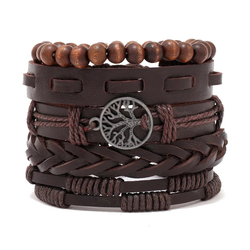 1 Fashion Bracelet Viking  Bracelet For Men Hand Bracelets Woven Skull Hand Jewelry Adjustable Leather Set Bracelet