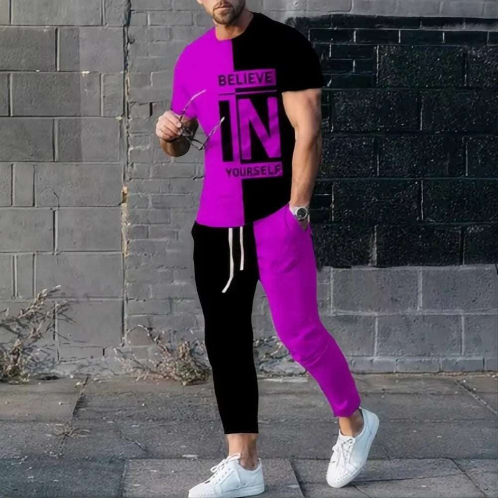 Summer fashion  men's T-shirt pants sportswear believe in yourself 3D printed T-shirt pants set 2-piece streetwear oversized